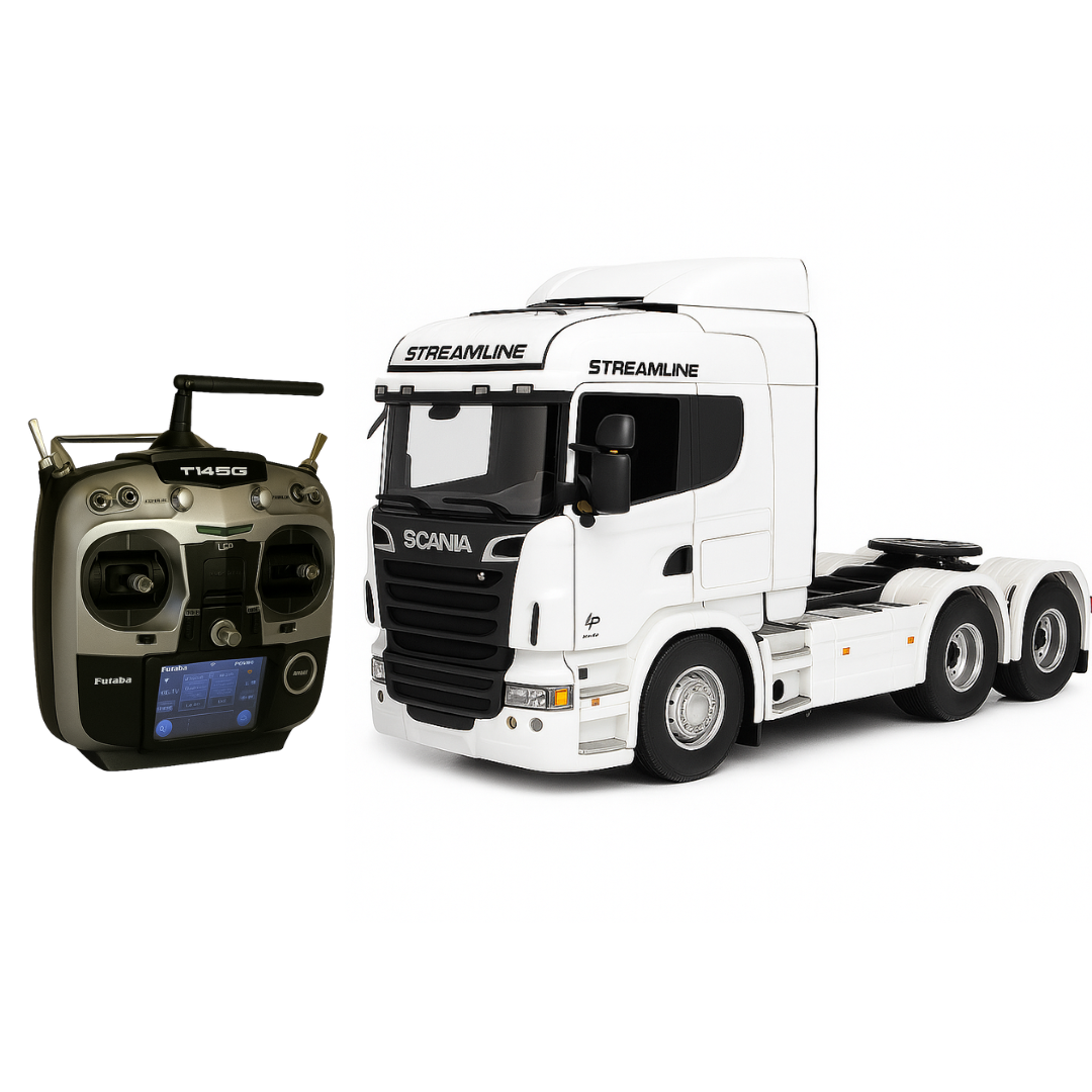 Miniatura Realista de Controle Remoto Caminhão Scania S540 6X4 + Carreta de Brinde (QUEIMA DE ESTOQUE)